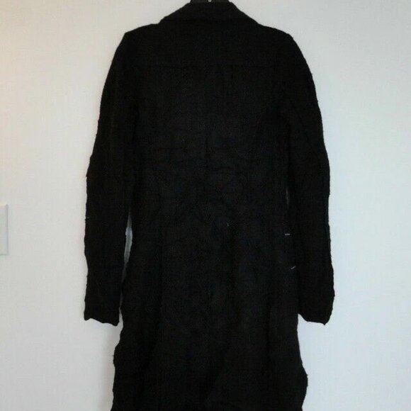ANTONELLO Black Boiled Wool Button Front A Line Long Coat Jacket Small S Italy - Picture 8 of 9